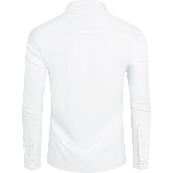 Men All White Long Sleeve Slim Muscle Fit Wrinkle Free Button Down Dress Shirts - Picture 9 of 9